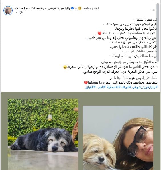 رانيا فريد شوقي تودع كلبيها
