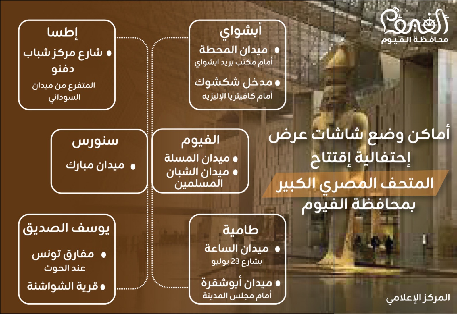 أماكن الشاشات العملاقة بالفيوم