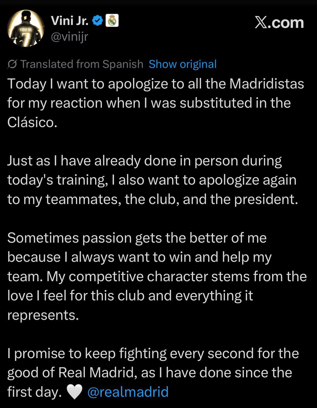 بيان فينسيوس لاعب ريال مدريد بيان فينسيوس لاعب ريال مدريد