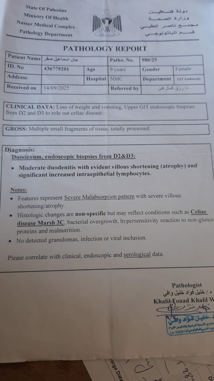 التقرير الطبي للطفلة الفلسطينية التقرير الطبي للطفلة الفلسطينية