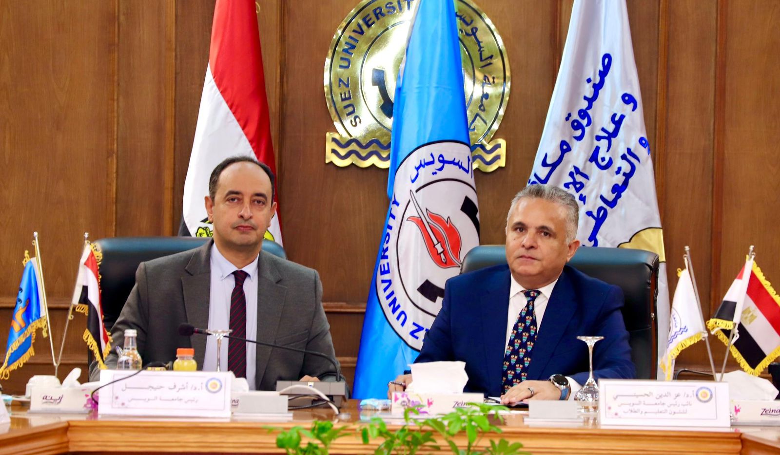 جانب من توقيع   بروتوكول التعاون بين  الدكتور عمرو  عثمان مدير صندوق مكافحة الإدمان و الدكتور  أشرف حنيجل رئيس جامعة السويس