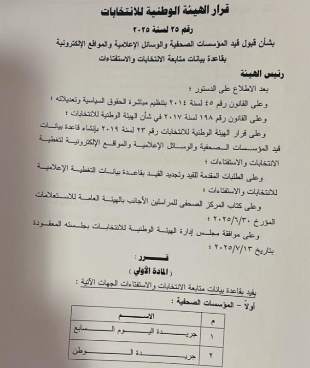 القرار 25 لسنة 2025