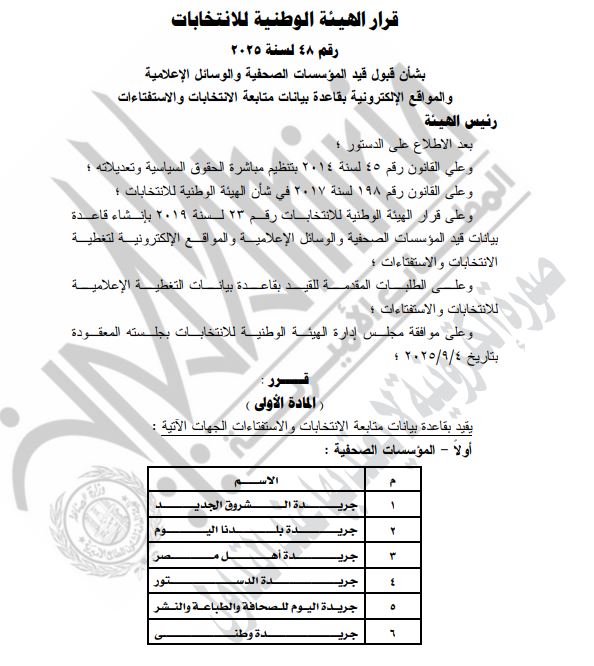قرار الهيئة الوطنية للانتخابات (1)