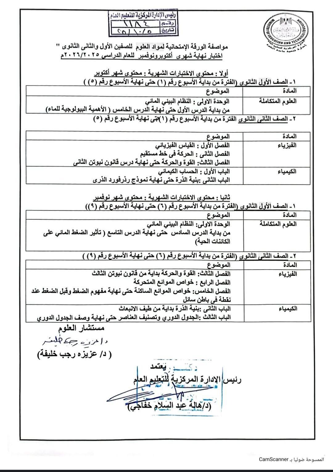 مواصفة امتحان الشهر لأولى ثانوى