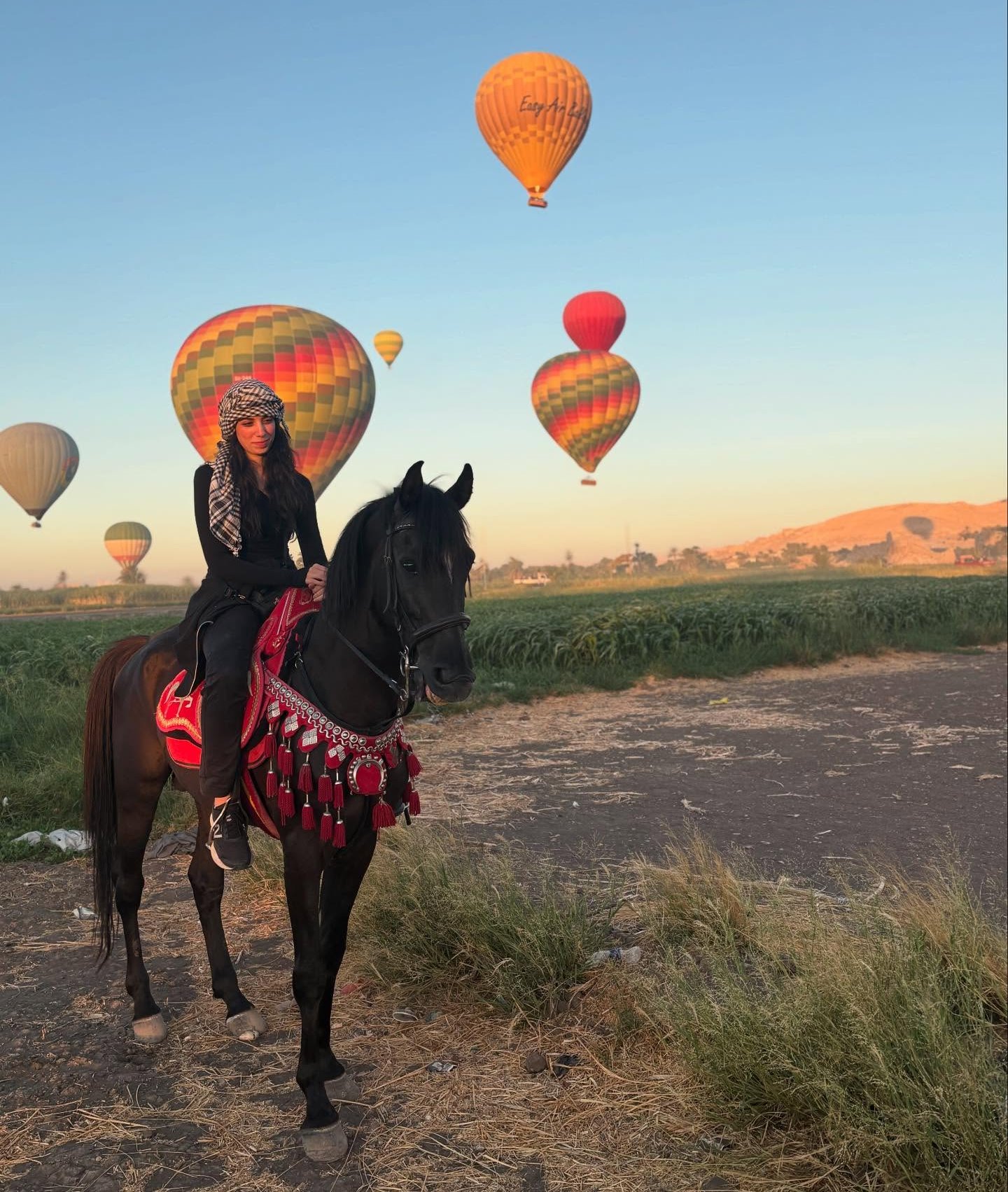 جانب من بهجة السياح على الخيل وسط رحلات البالون