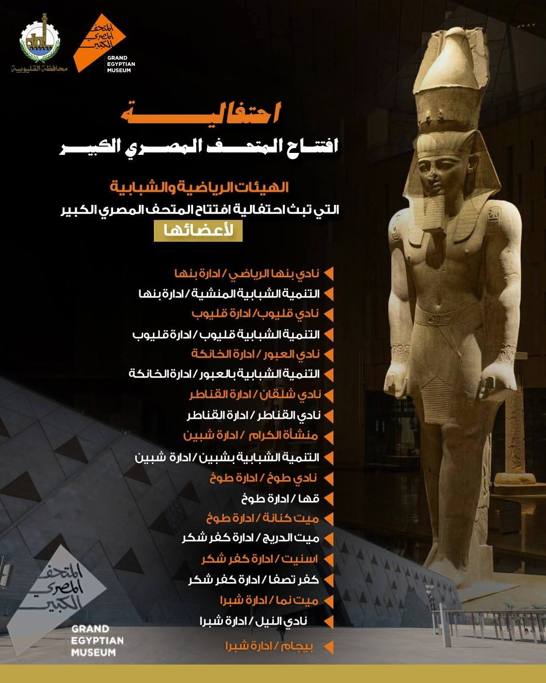 أماكن شاشات نقل احتفالات افتتاح المتحف المصري الكبير بالقليوبية 1