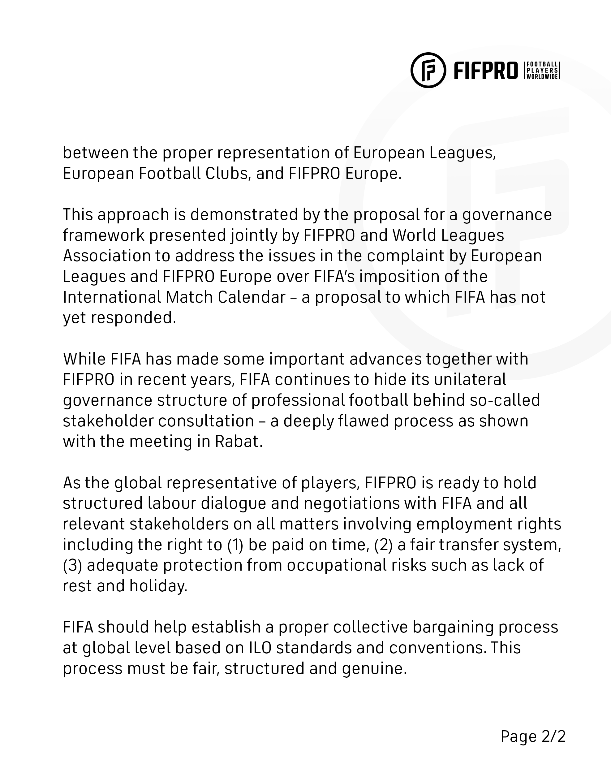 بيان فيفبرو عن حقوق لاعبي كرة القدم (2)