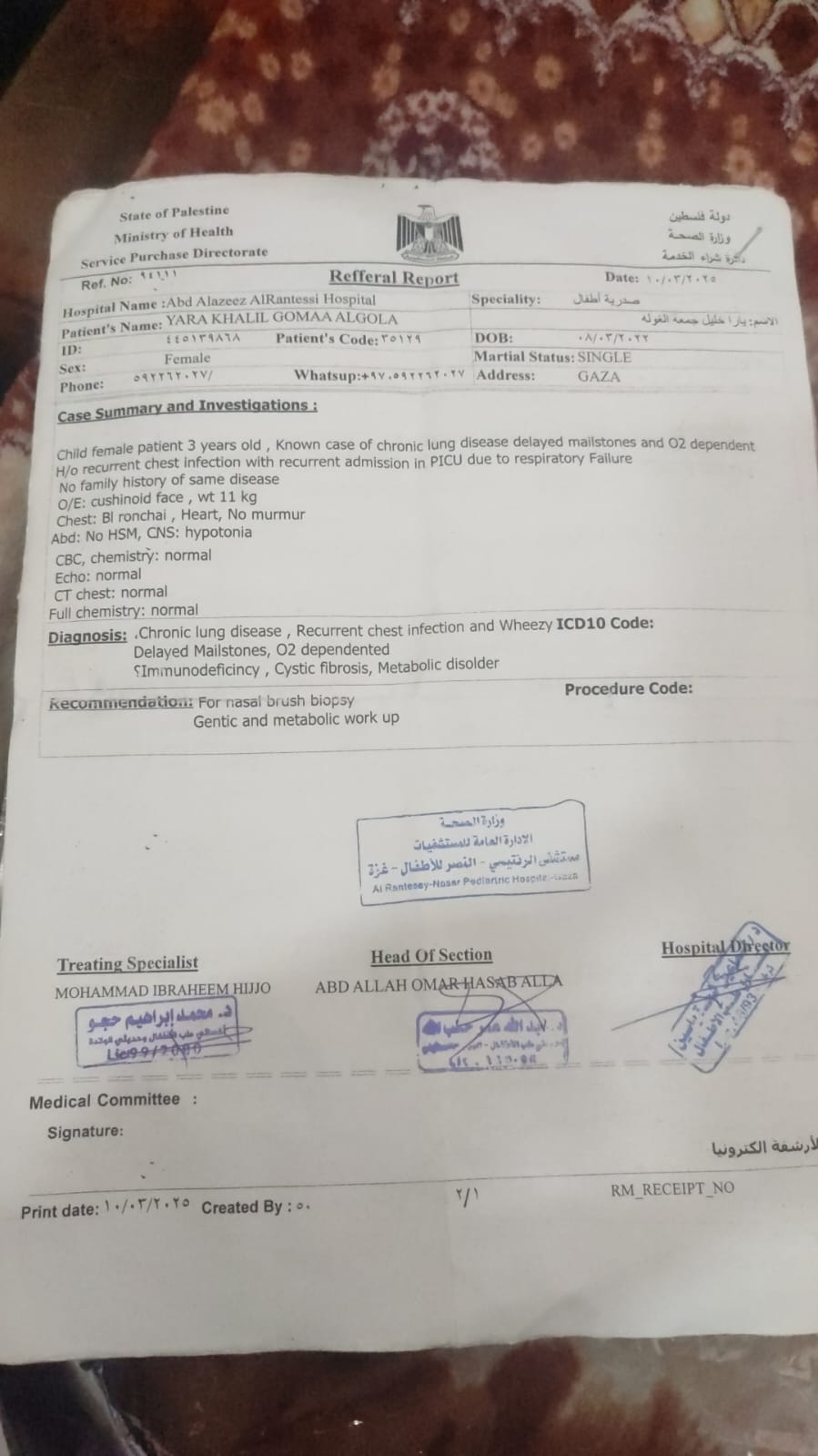 الطفلة الفلسطينية يارا الغولة