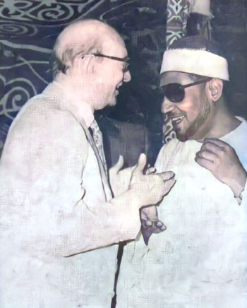 مع المسيقار محمد عبدالوهاب مع المسيقار محمد عبدالوهاب