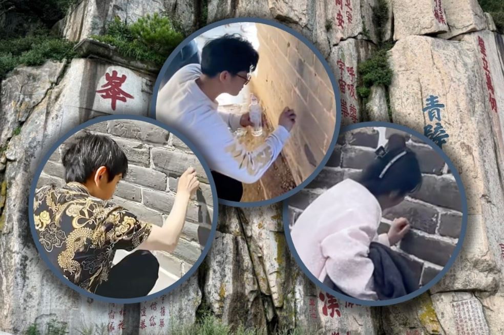 صينيان يشوهان آثارا صينية