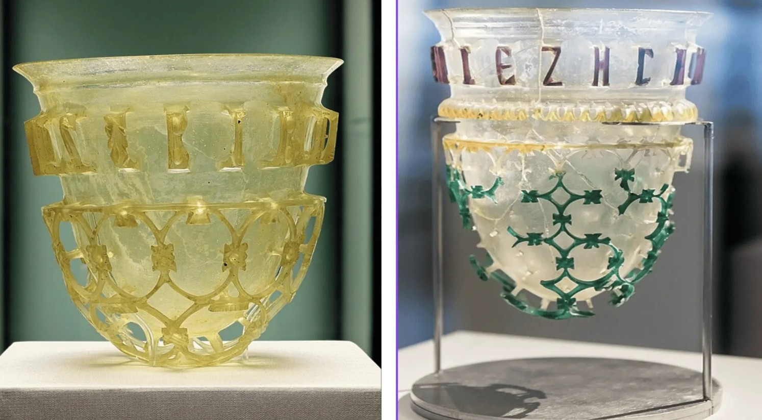 اكتشاف شعار قديم عمره 1700 عام على أوان زجاجية رومانية فاخرة