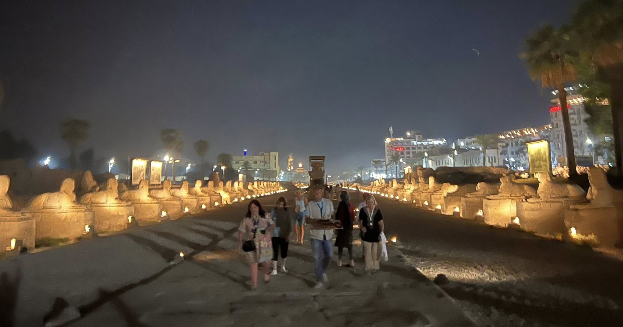 زيارات السياح فى قلب طريق الكباش الفرعونى ليلاً زيارات السياح فى قلب طريق الكباش الفرعونى ليلاً