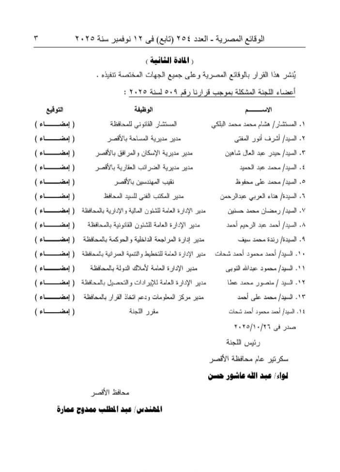 أعضاء اللجنة فى قرار تنظيم قوانين الإيجار وتصنيف المناطق السكنية