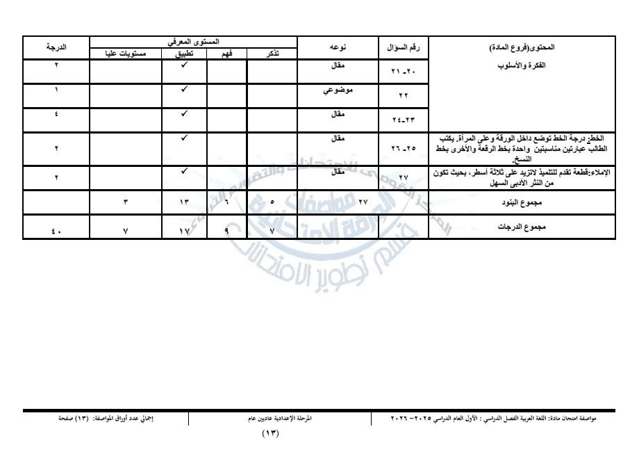 مواصفة العربى للإعدادية