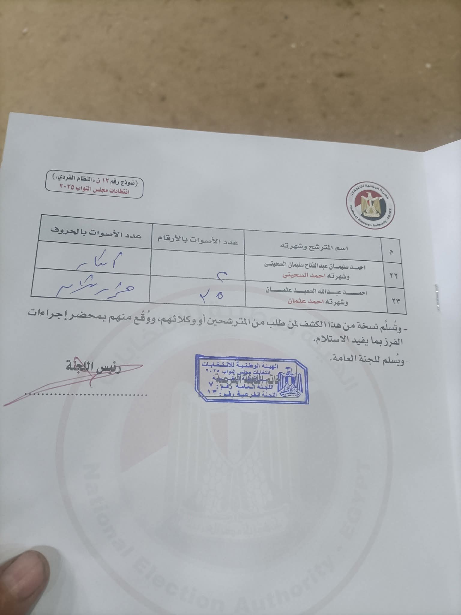 محضر فرز اللجنة