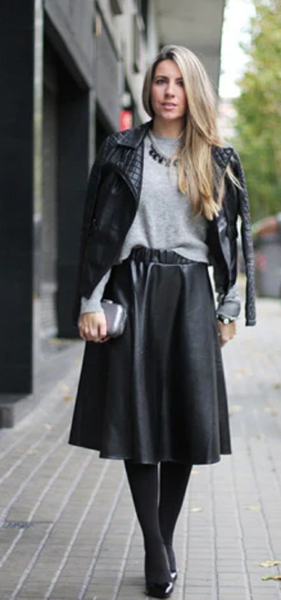 جيبة جلد  مع جاكت جلد