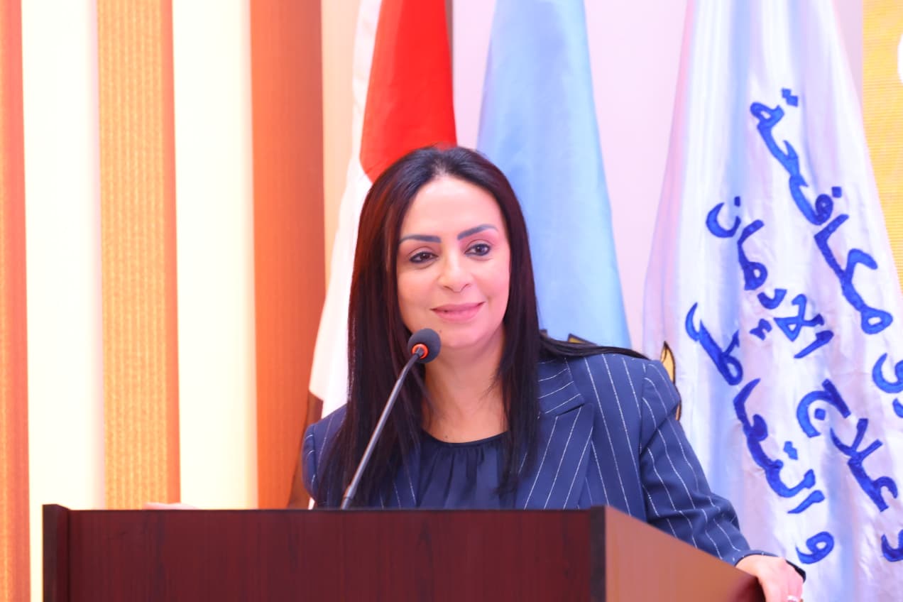 الدكتورة مايا مرسي خلال افتتاح مركز العزيمة لعلاج وتأهيل مرضى الإدمان بالغربية