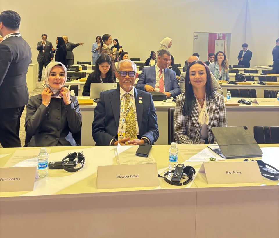 الدكتورة مايا مرسى خلال المشاركة فى مؤتمر القمة العالمية الثانية للتنمية الاجتماعية بالدوحة