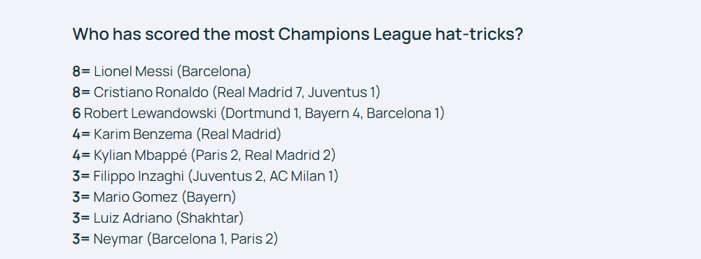 قائمة ملوك الهاتريك في دوري أبطال أوروبا قائمة ملوك الهاتريك في دوري أبطال أوروبا