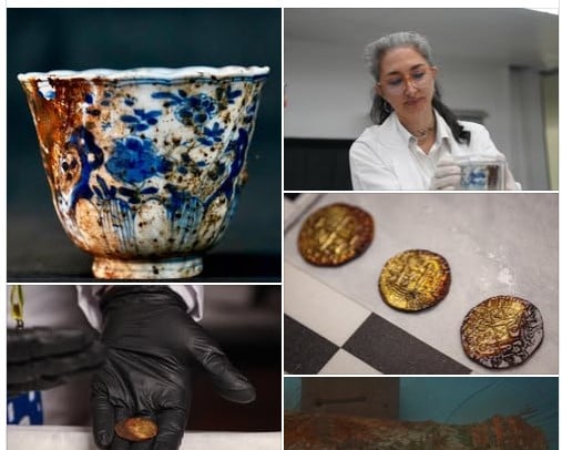 قطع أثرية مستعادة من حطام سفينة