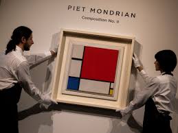 Composition with Large Red Plane, Bluish Gray, Yellow, Black and Blue