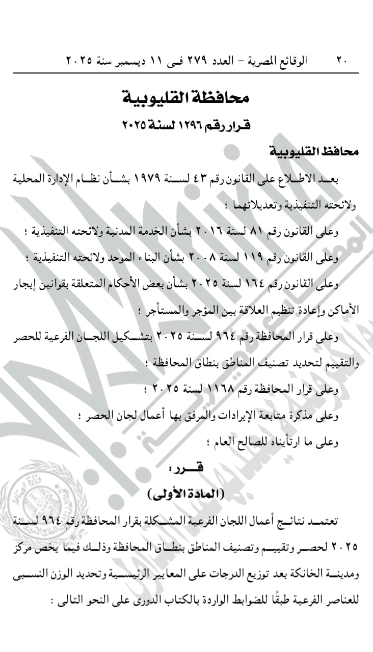 قرار محافظ القليوبية 1