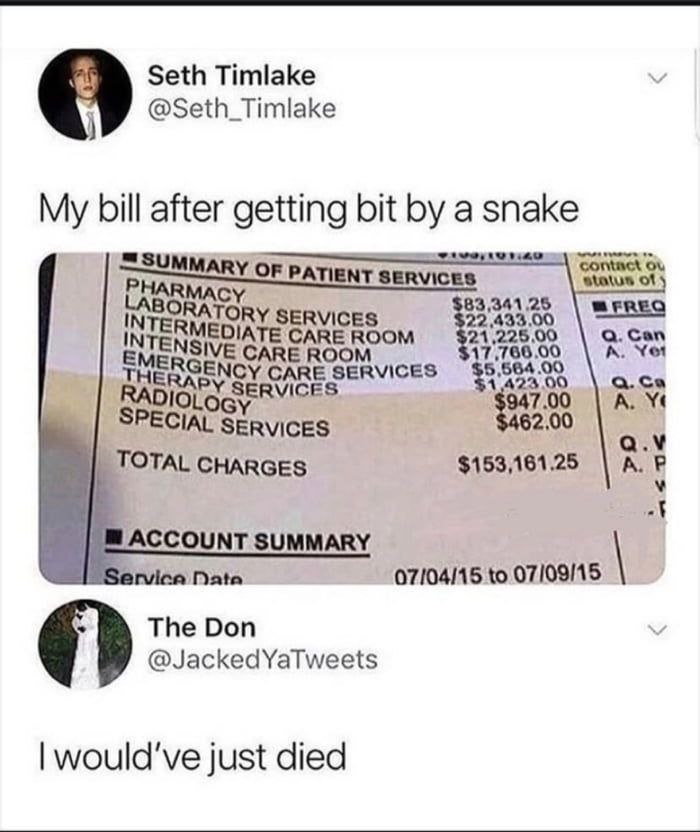 فاتورة علاج لدغة ثعبان