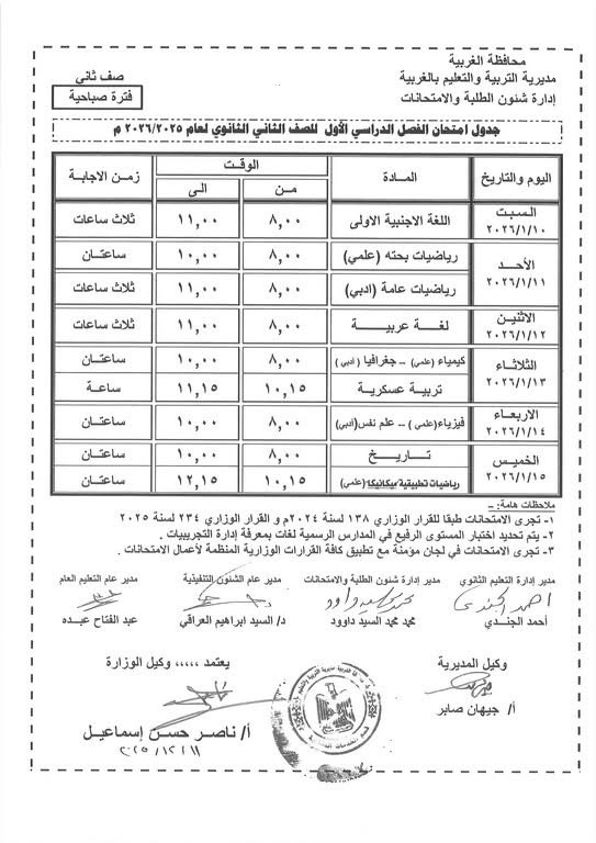 جداول امتحانات الفصل الدراسي الأول لصفوف النقل والشهادة الإعدادية (29)