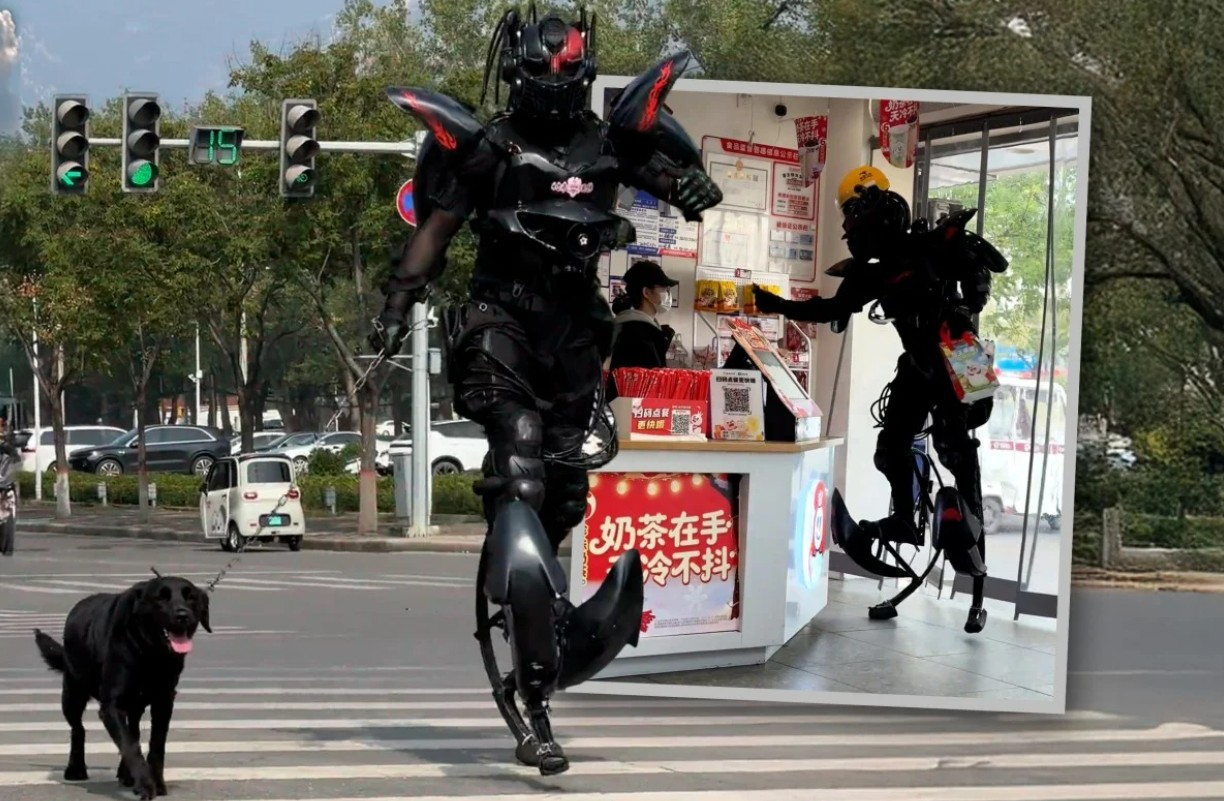 رجل توصيل طعام ذو بدلة حديدية رجل توصيل طعام ذو بدلة حديدية