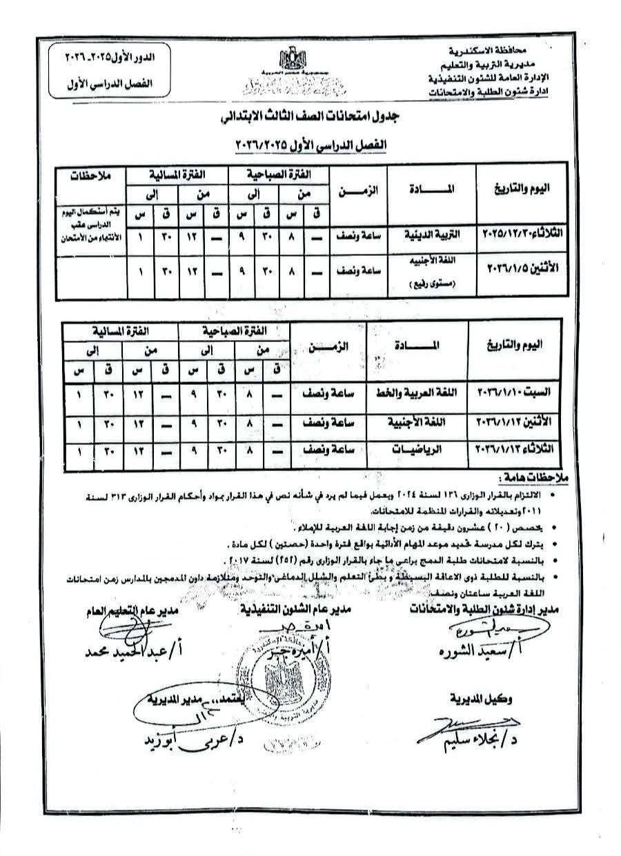 جداول امتحانات الفصل الدراسي الأول (7)