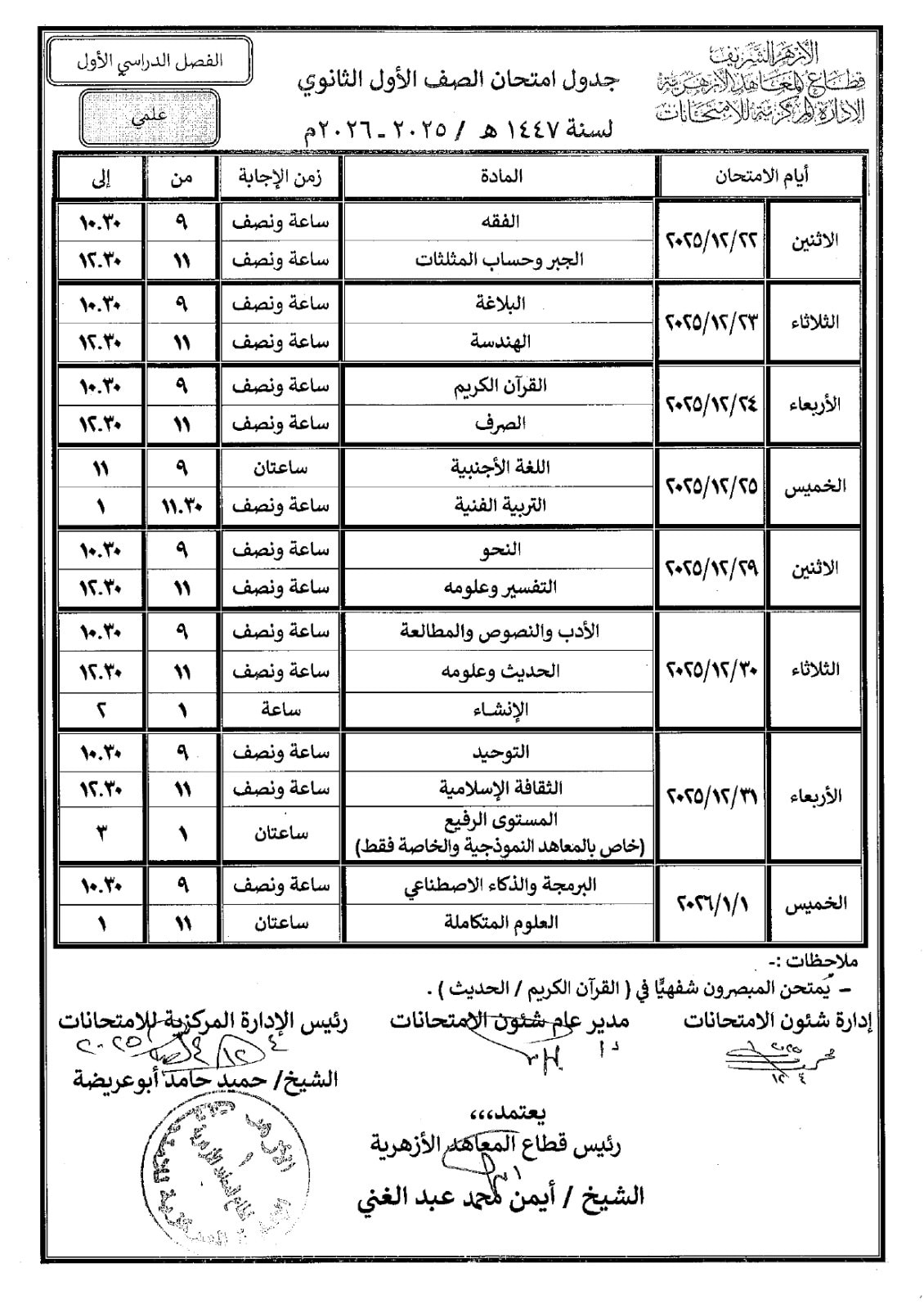الصف الأول الثانوى