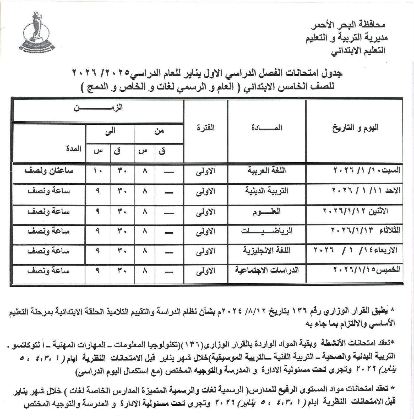مواعيد امتحانات الفصل الدراسى الأول (3)