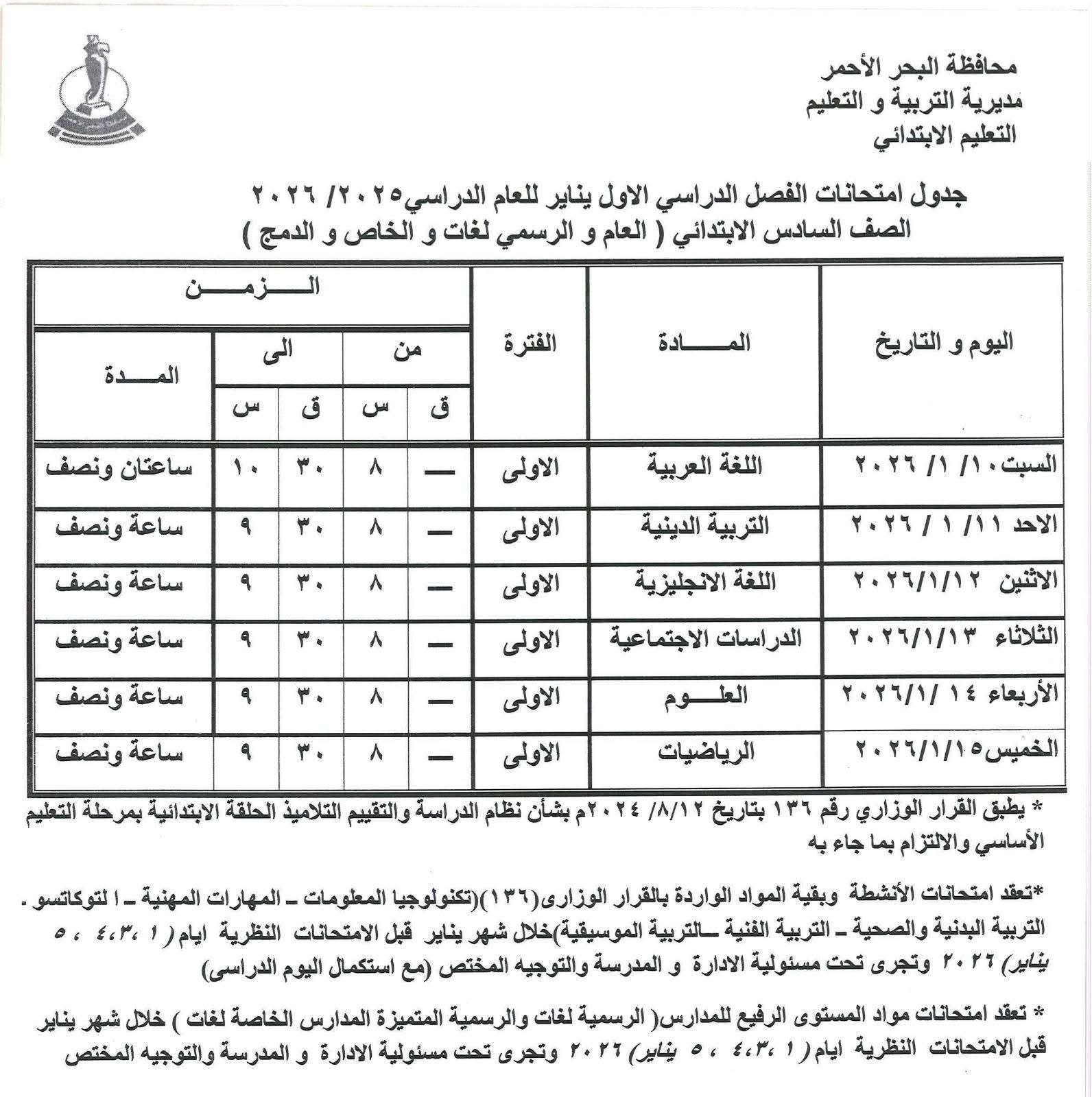 مواعيد امتحانات الفصل الدراسى الأول (4)