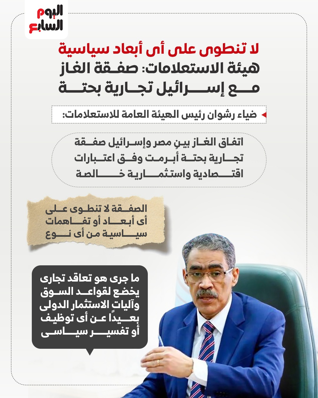 الاستعلامات  صفقة الغاز مع إسرائيل تجارية بحتة