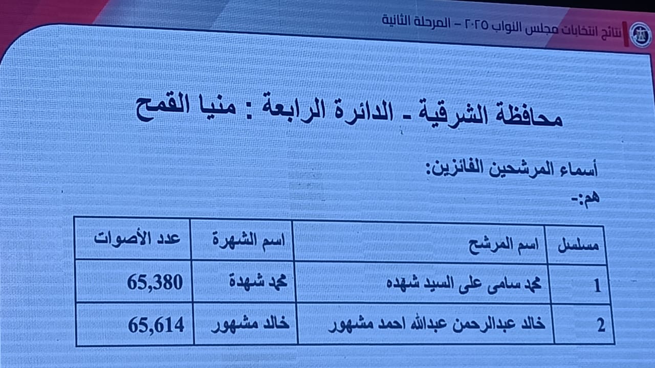 نتائج الدوائر الانتخابية في محافظة الشرقية (6)