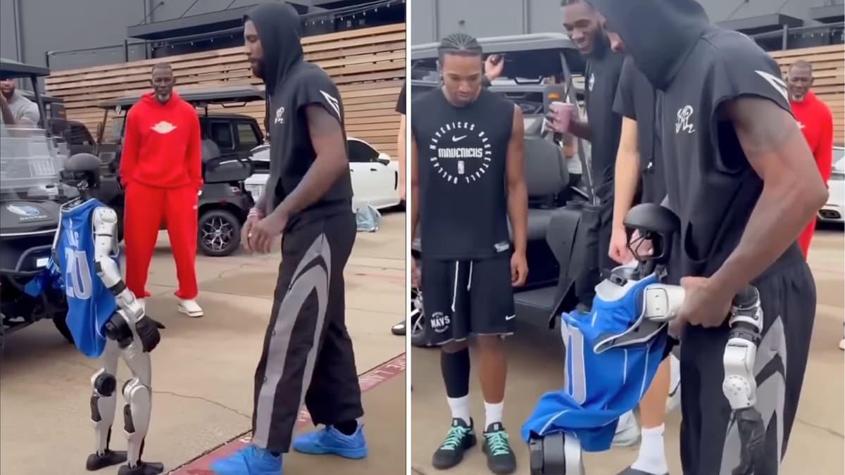 دفعة عفوية من لاعب السلة كايرى إيرفينغ تسقط روبوت بشرى بعرض ترفيهى.. فيديو