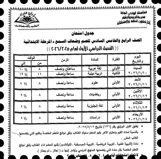 موعد امتحانات الترم الأول لصفوف النقل والإعدادية بالوادى الجديد (42)