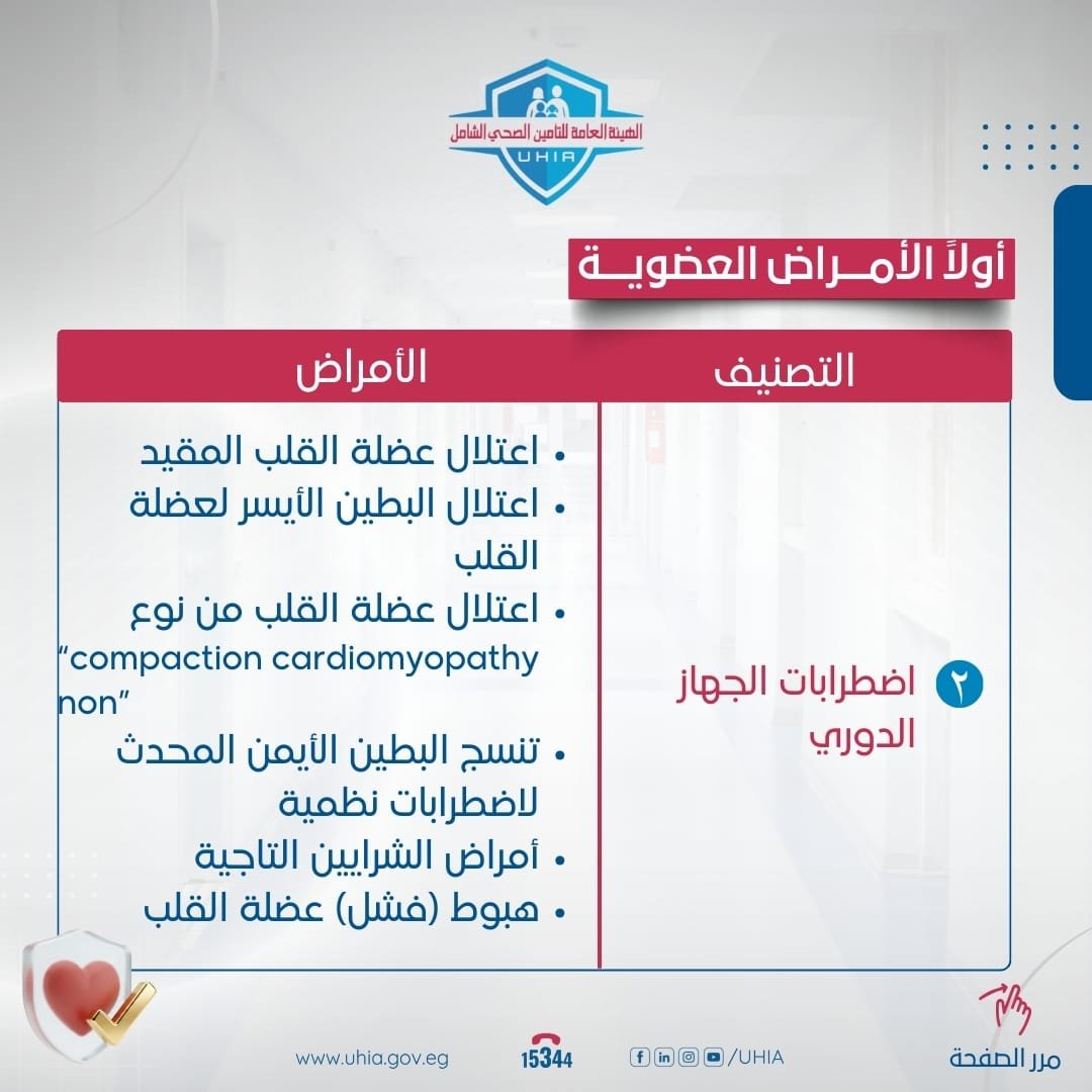 تصنفيفات الأمراض العضوية التى تعالج بالمجان