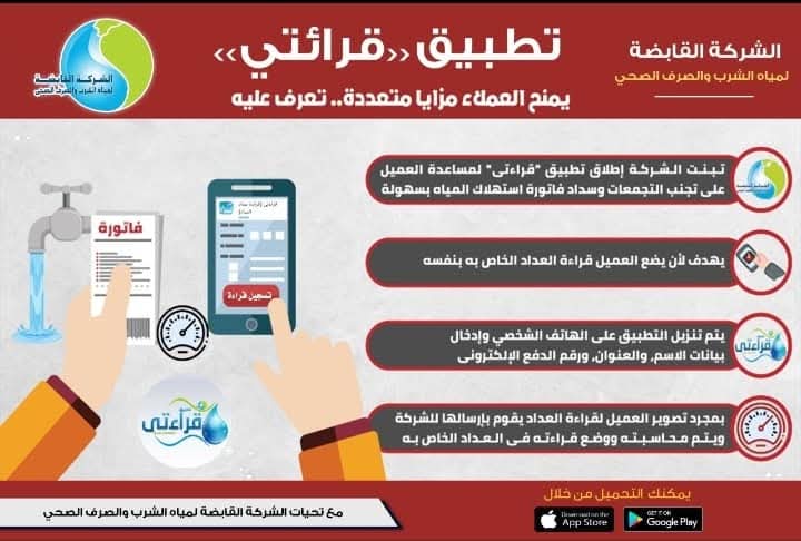 تسجيل قراءات عدادات المياه عبر تطبيق "قراءتى"