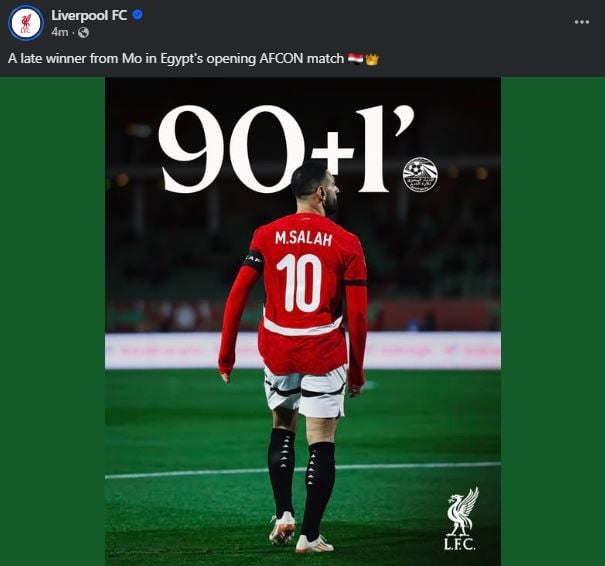 ليفربول يحتفل بهدف محمد صلاح في كأس أمم أفريقيا