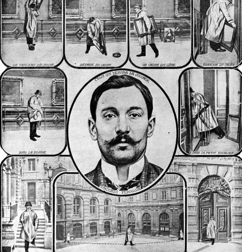 رسم توضيحى لعملية سرقة لوحة الموناليزا