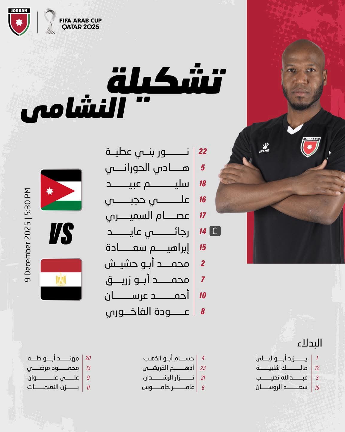 تشكيلة الأردن أمام مصر