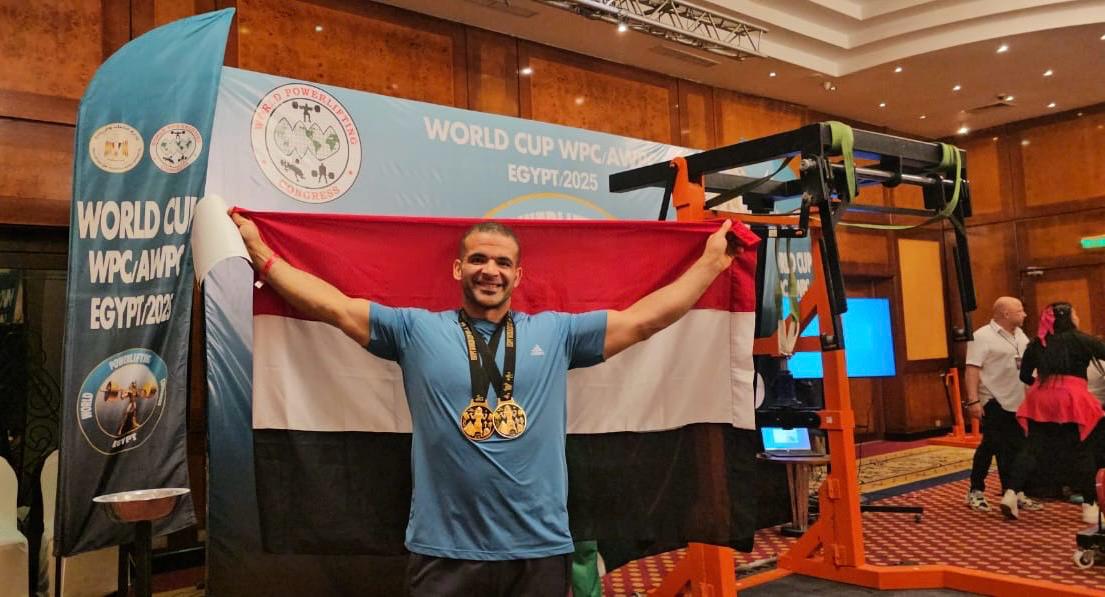 فرحة قنعان ندا بفوزه ببطولة العالم للقوة البدنية