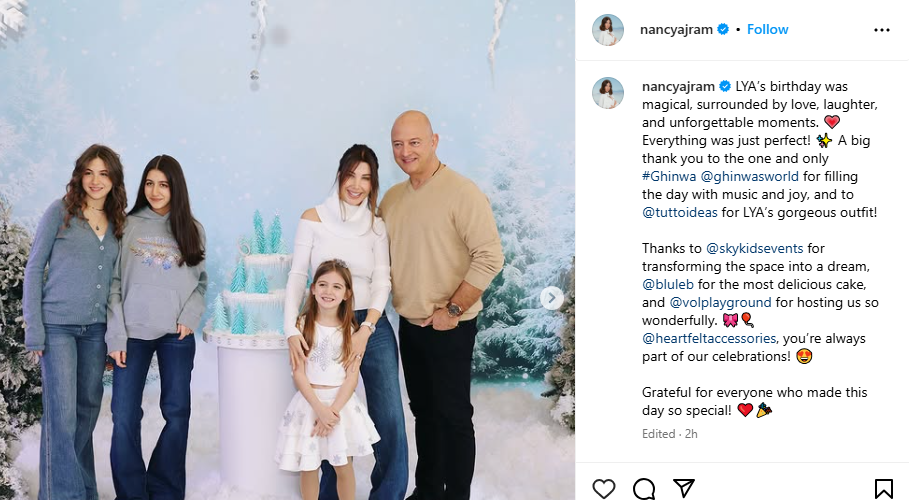 نانسى عجرم برفقة بناتها ووالدهم