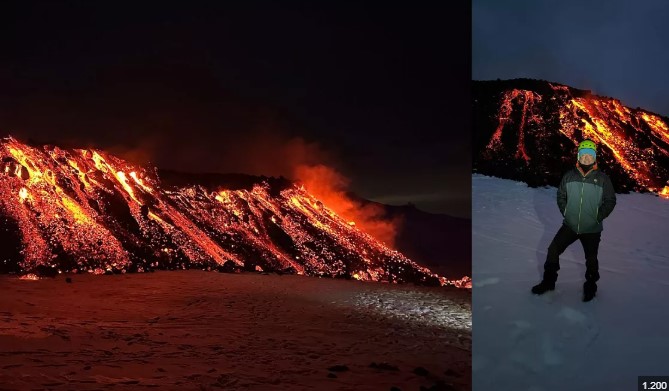 سياح يتوافدون لمشاهدة حمم بركانية سياح يتوافدون لمشاهدة حمم بركانية