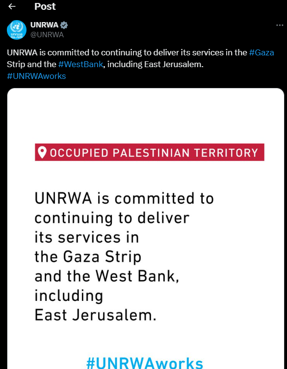 حساب الأونروا يحذر من حظر إسرائيل لنشاط الوكالة الأممية