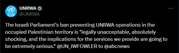 تعليق الأونروا على حظر الاحتلال لنشاطها