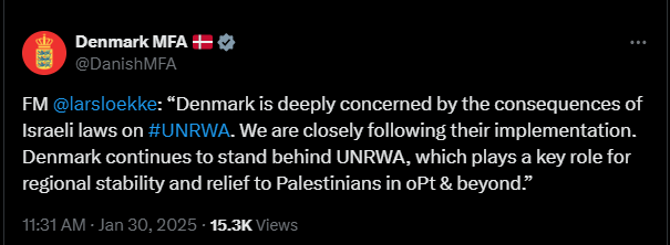 إدانة الخارجية الدنماركية لحظر نشاط الأونروا