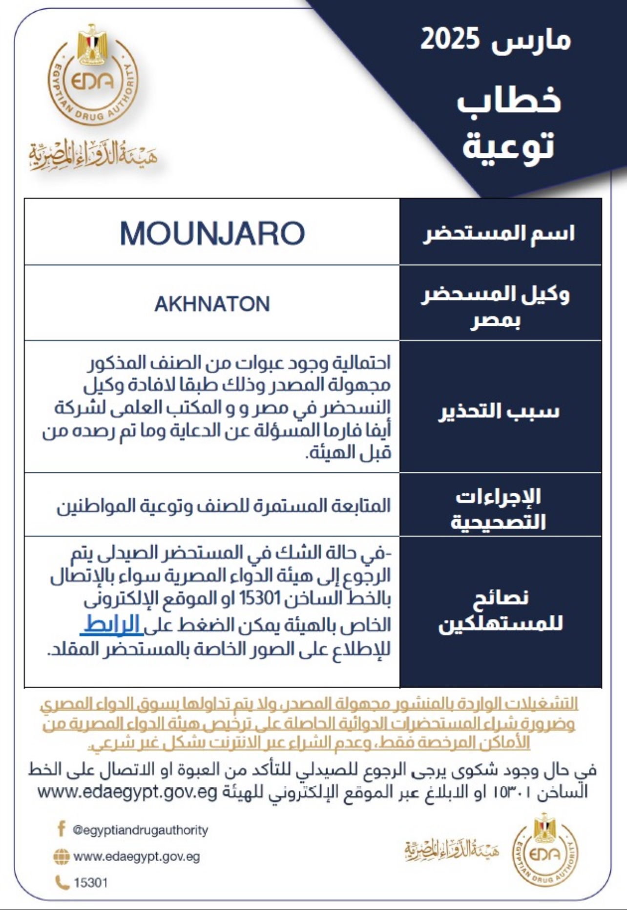 هيئة الدواء المصرية تحذر من عبوات مغشوشة هيئة الدواء المصرية تحذر من عبوات مغشوشة