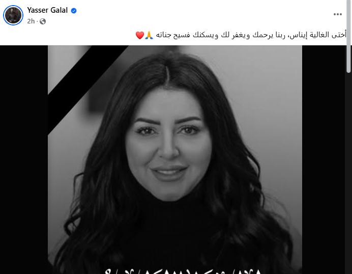 ياسر جلال ينعى ايناس النجار